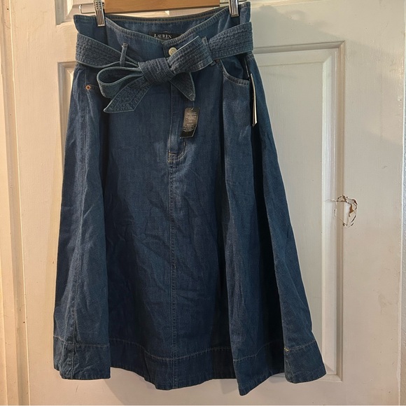 Lauren Ralph Lauren Dresses & Skirts - Lauren Ralph Lauren Indigo Denim A-Line Midi Skirt with Self-Tie Belt